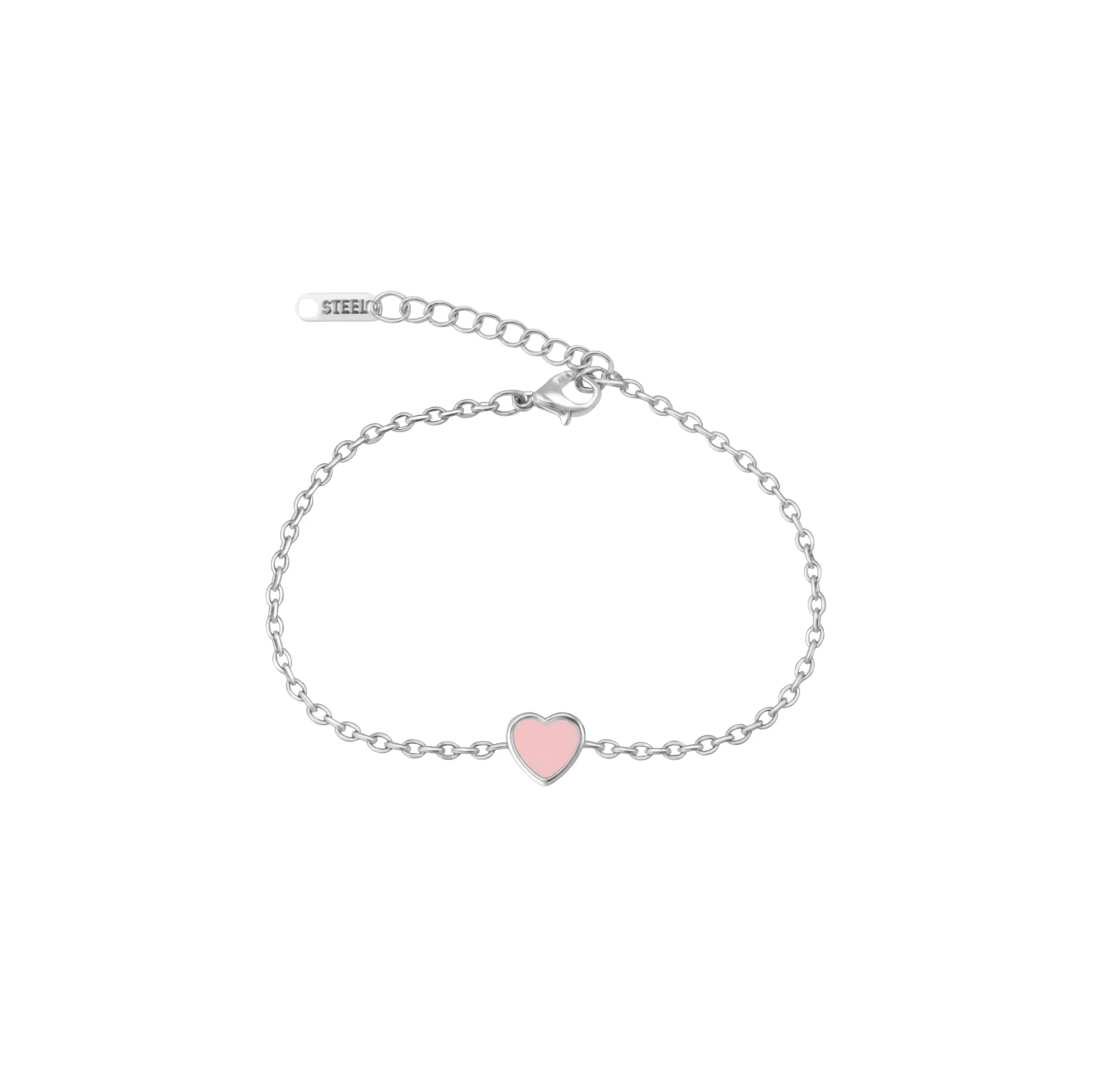 Silver Small Pink Heart Bracelet