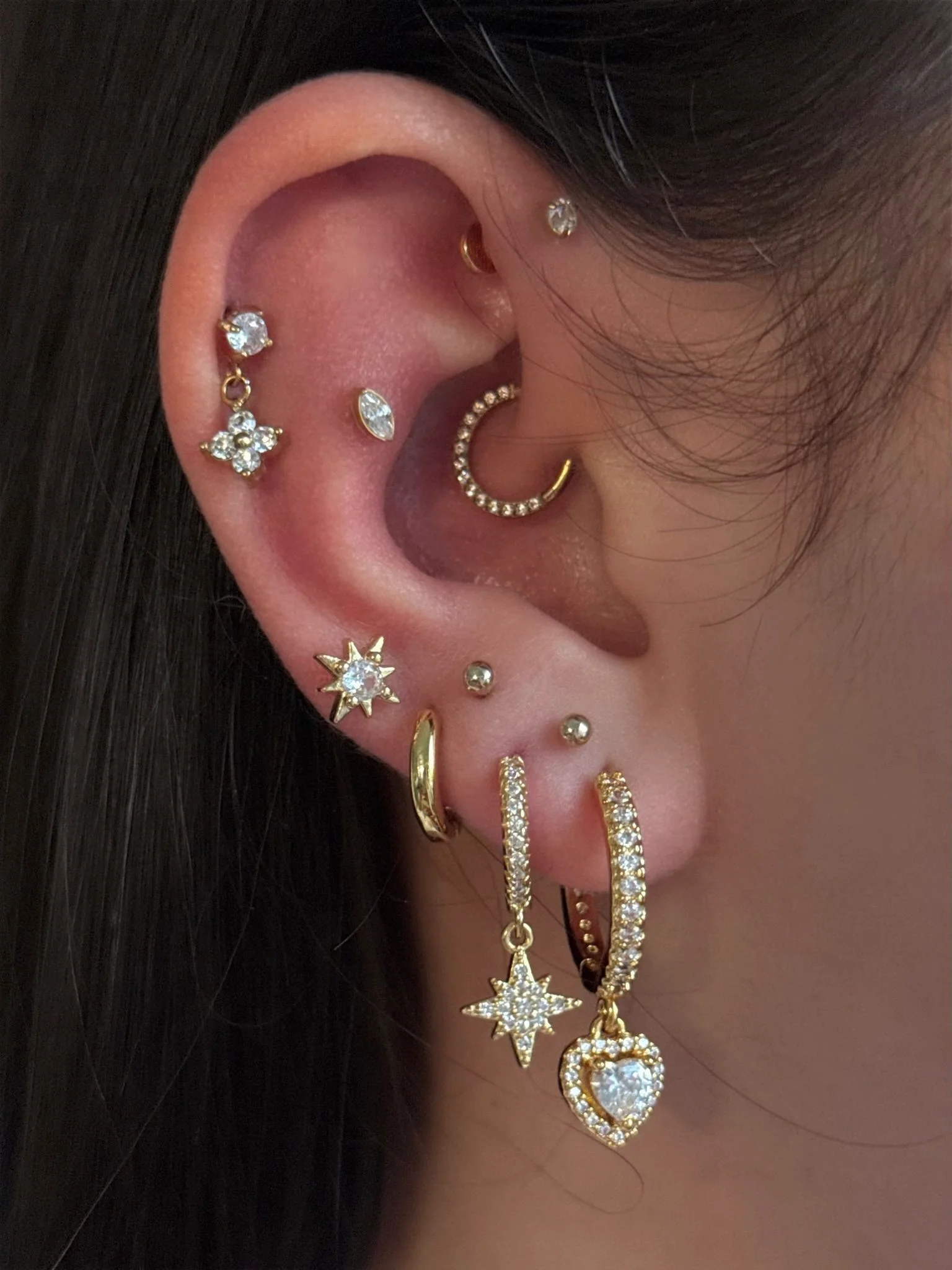 Silver Star Huggie Hoop Stud Cuff Set - Image 3