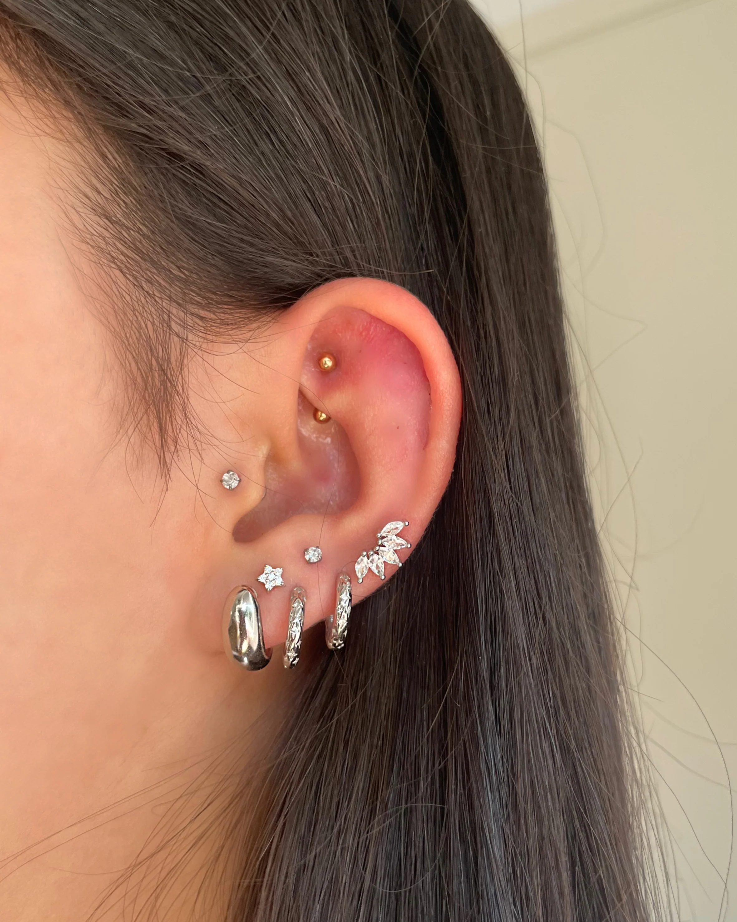 Silver Star Studded Small Hoops - Image 4