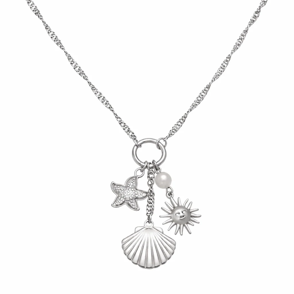 Silver Starfish Shell Sun Necklace