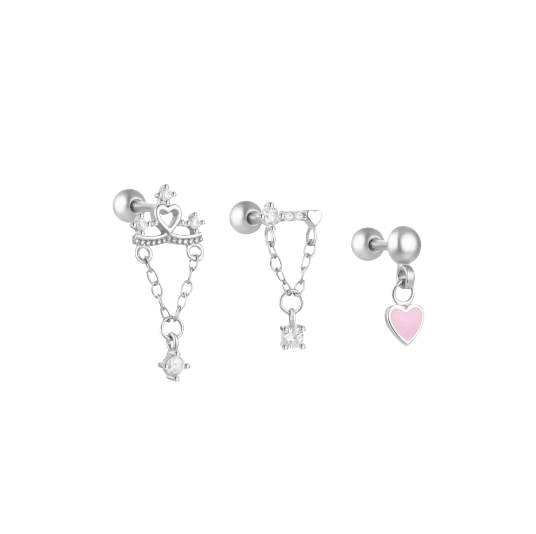 Silver Pink Stud Trio