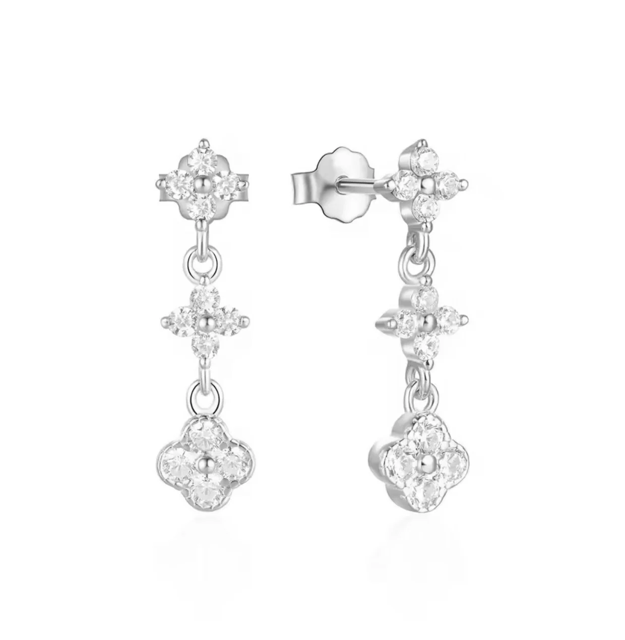 Silver Clover Dangly Studs