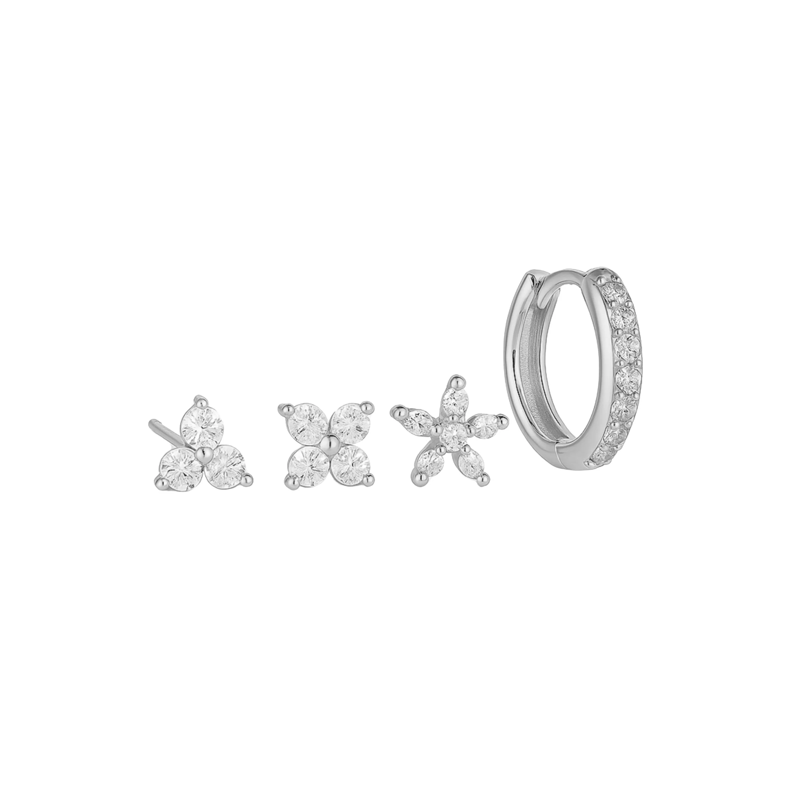 Silver Triple Stud and Hoop Set