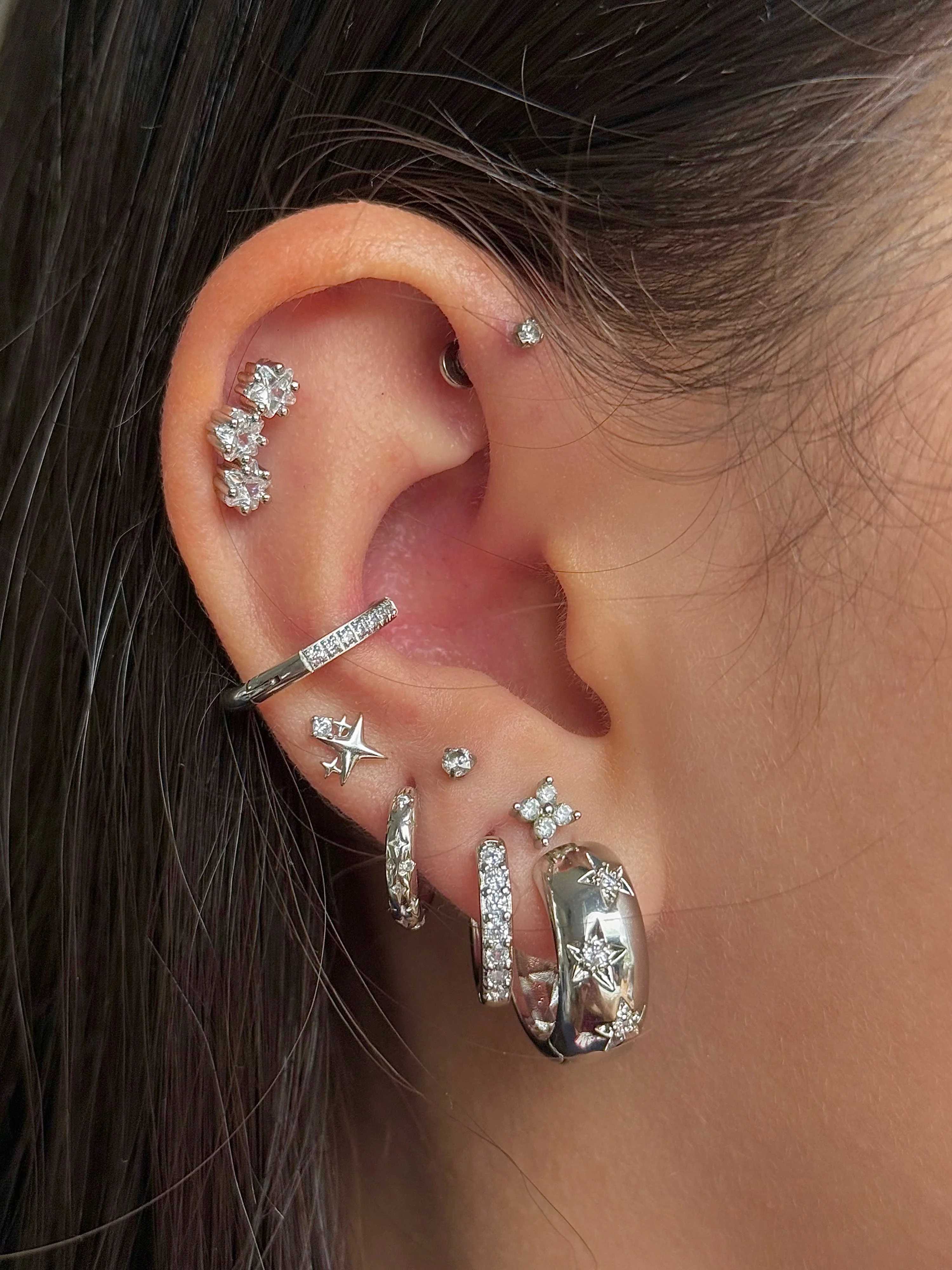 Silver Triple Star Stud and Huggie Trio - Image 2