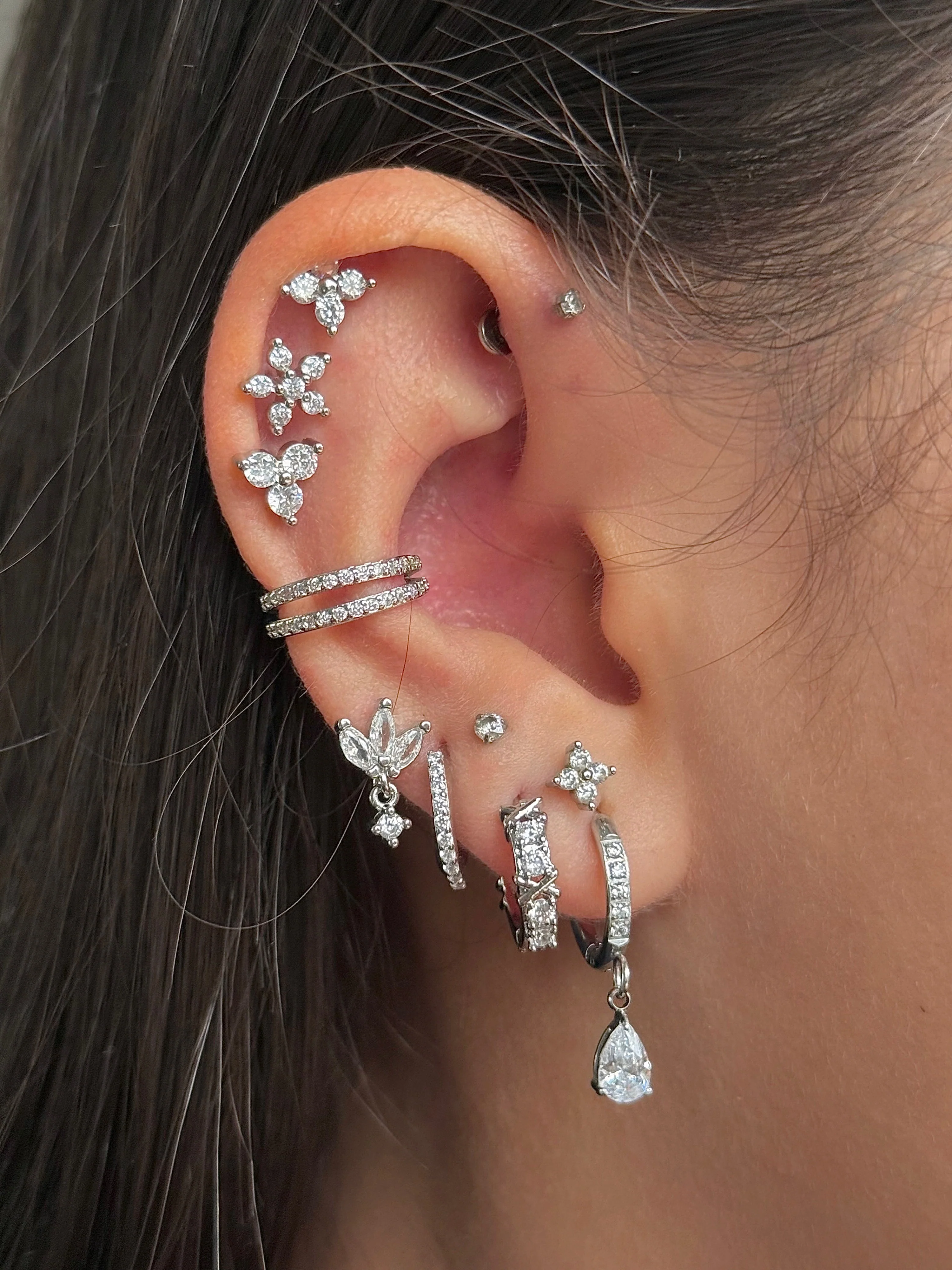 Silver Triple Star Stud and Huggie Trio - Image 3