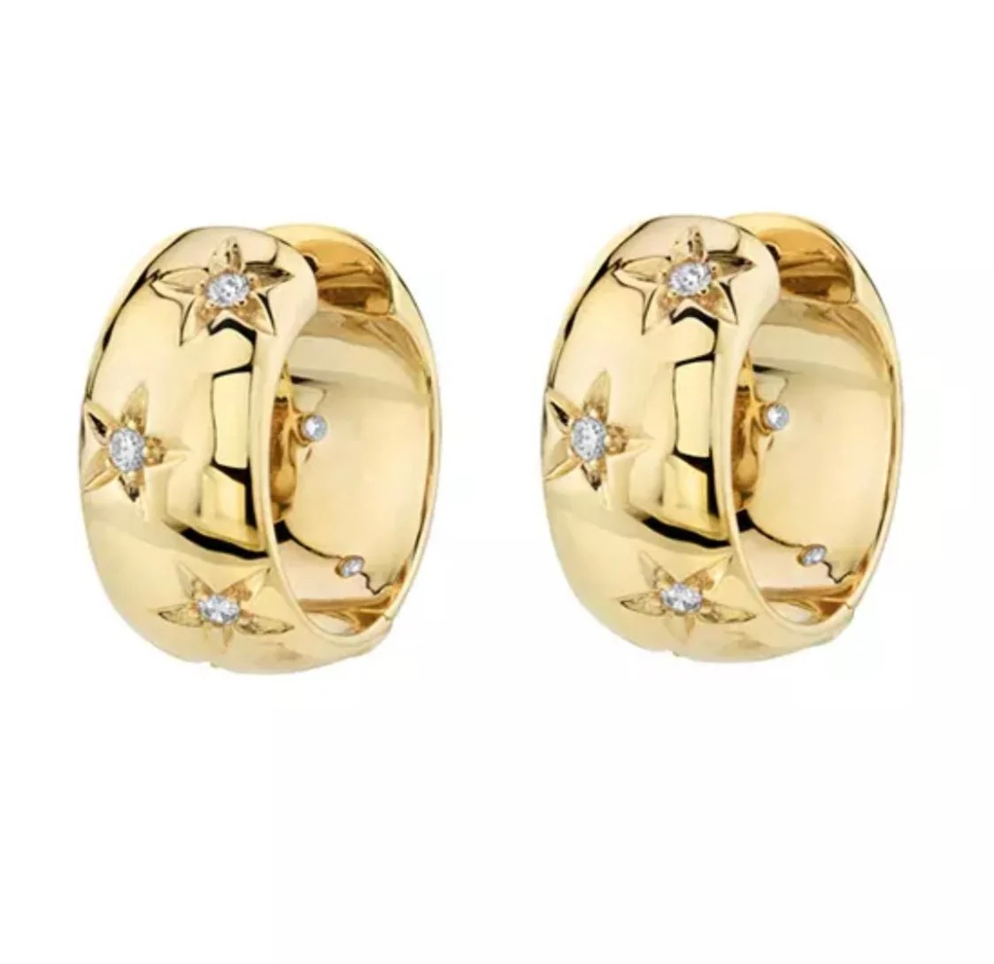 Thick Starry Gold Hoops