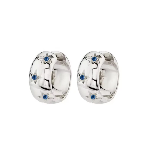 Thick Starry Navy Silver Hoops