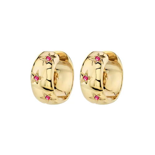 Thick Starry Pink Gold Hoops
