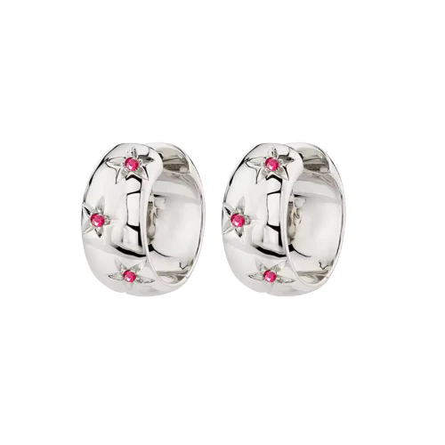 Thick Starry Pink Silver Hoops