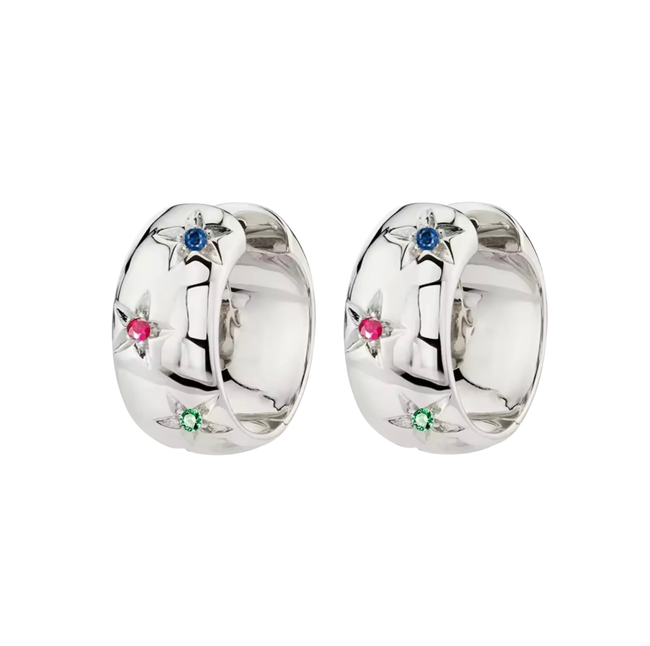 Thick Starry Silver Colourful Hoops