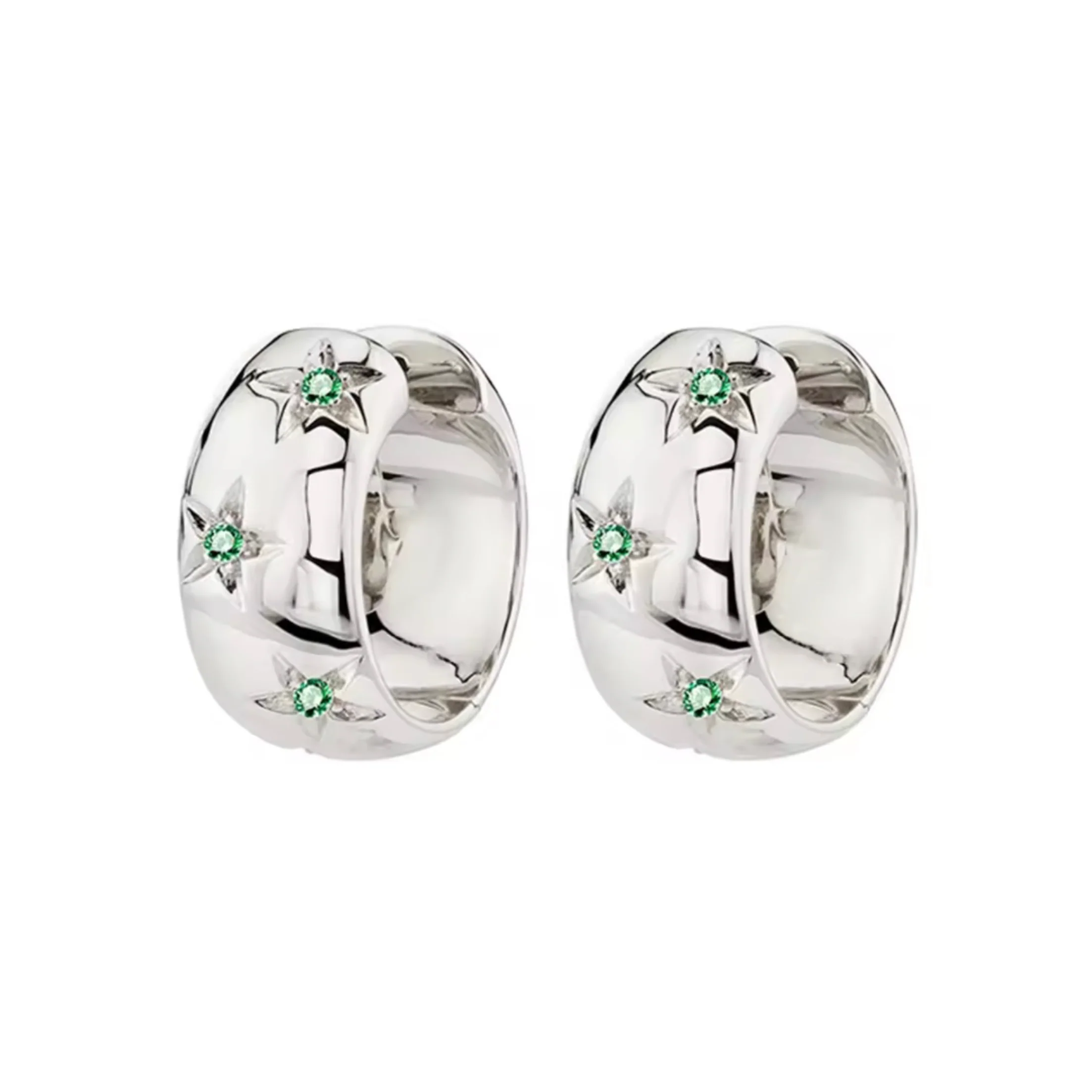 Thick Starry Silver Sage Hoops