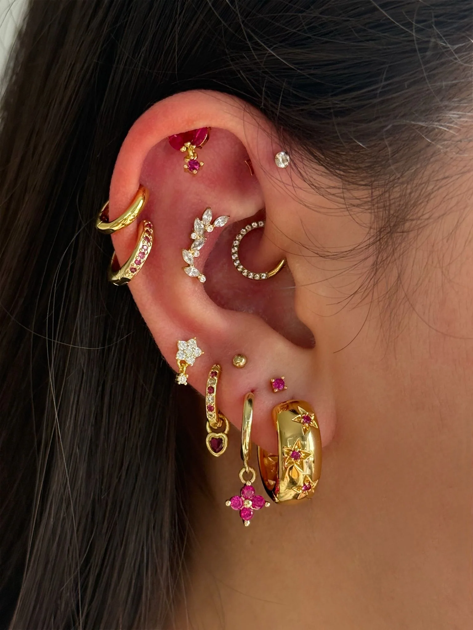 Thick Starry Pink Silver Hoops - Image 4