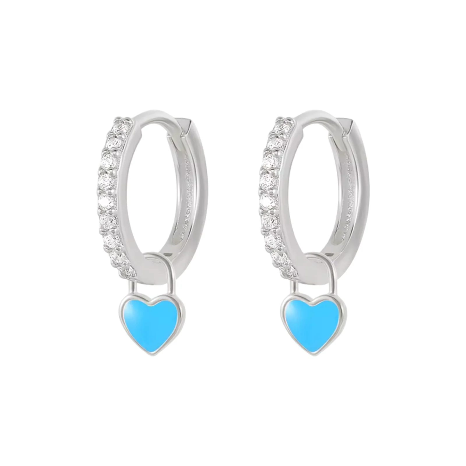 Turquoise Small Silver Heart Huggies